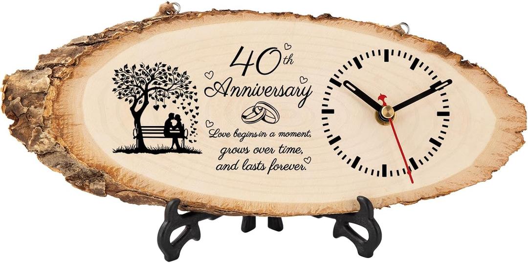 BeauGift 40th Anniversary Wedding Gifts for Husband Wife Couple, 40th Wedding Anniversary Clock Gift for Him Her, 40th Anniversary Decorations Wooden Clock