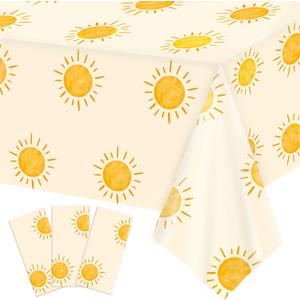 Oigco 3Pcs Boho Sun Birthday Party Tablecloths First Trip Around The Sun Party Decorations Disposable Plastic Table Covers Boho Baby Shower Supplies, 54 x 108 Inches