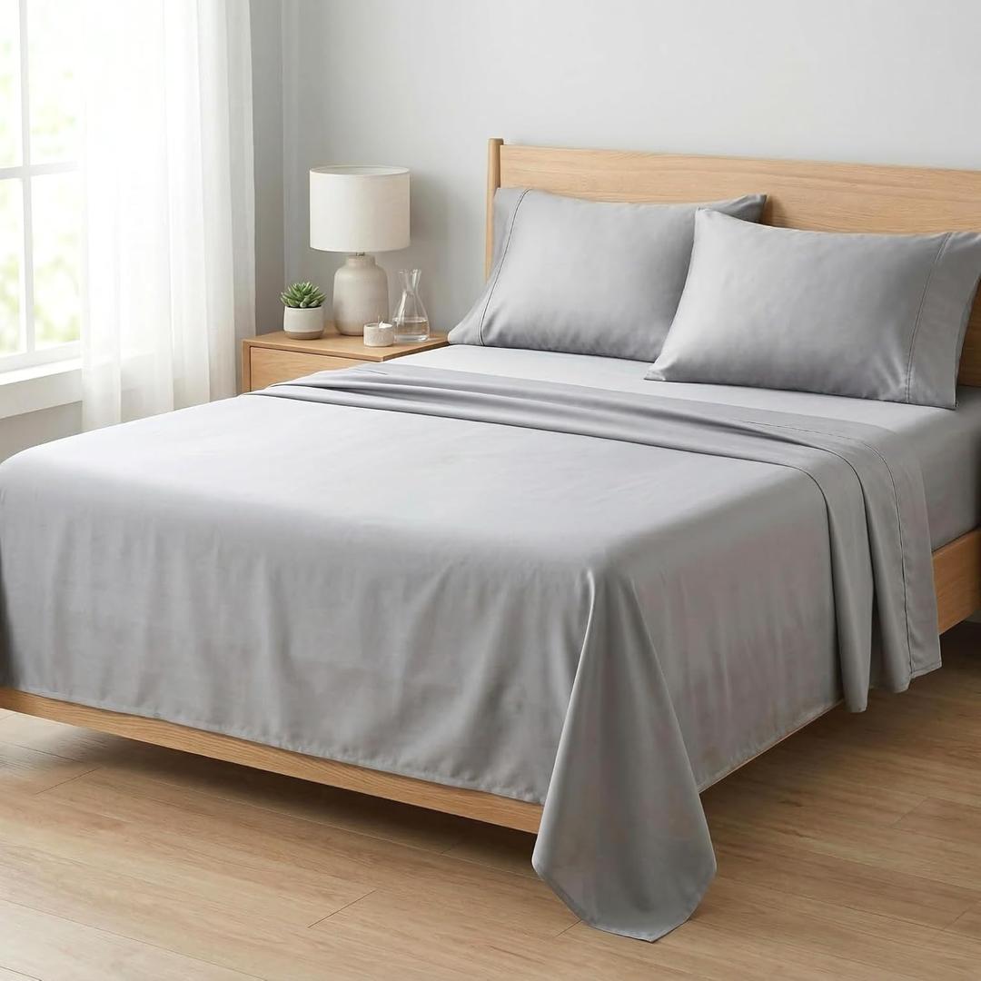 Beckham Hotel Collection Sheets Set Queen Size, 100% Cotton Sateen Fabric, Silky Smooth & Soft, Cool Touch, 16 Deep Pocket, 4-Piece, Gray