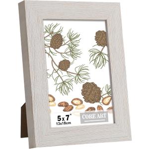CORE ART 5x7 Picture Frame, Handmade Wood Rustic White Photo Frame, High Definition Semi-tempered Glass Wall or Tabletop Display (5x7 - 1 pack)