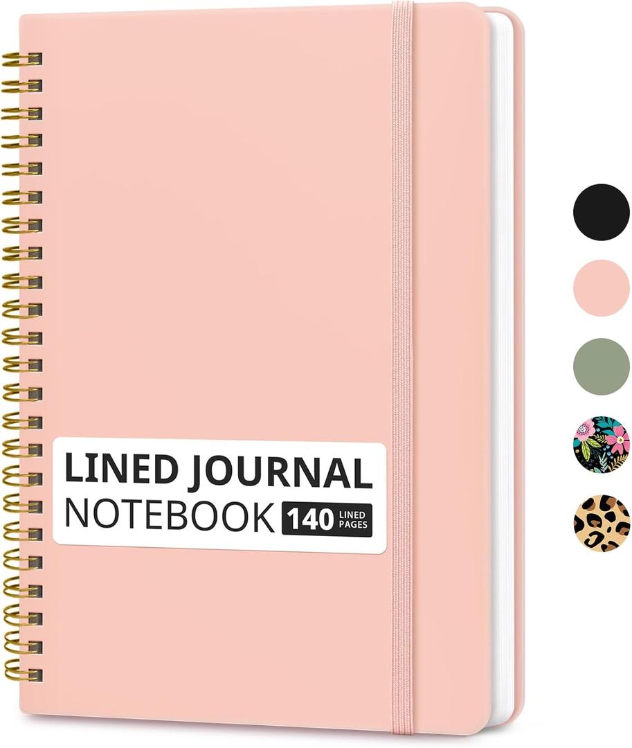 Taja Lined Spiral Journal Notebook for Women & Men, 140 Pages, College Ruled Hardcover Notebook for Work & Note Taking, Journals for Writing, A5(5.7" x 7.9") - Pink