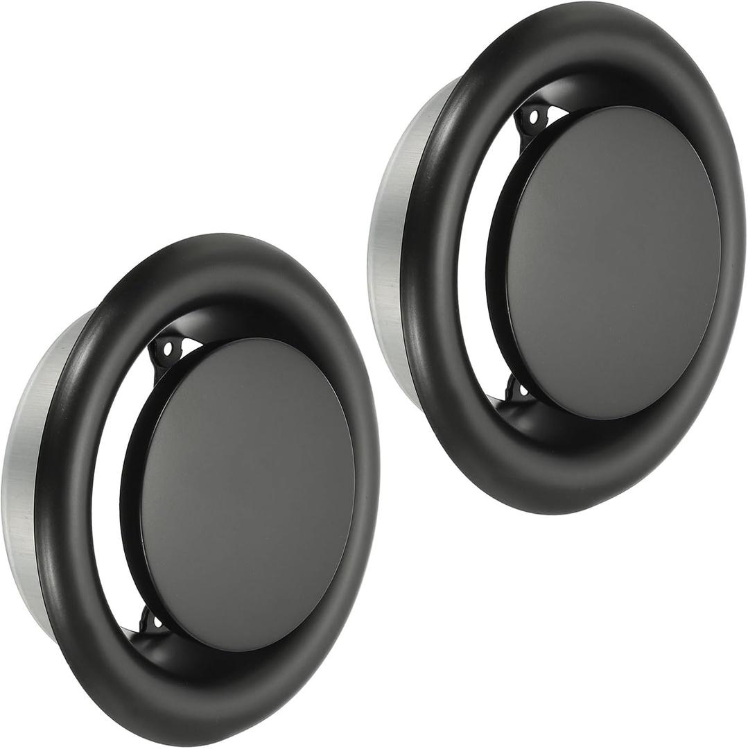 PATIKIL 6 Inch Round Ceiling Diffuser, 2pcs Metal Adjustable Wall Air Vent Diffuser Vent Duct Cover Exhaust Supply for Kitchen Bathroom Garage, Black