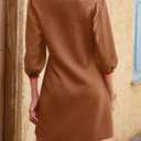 Wenrine Womens 3/4 Sleeve Mini Dress Casual V Neck Collared Textured Loose Fall A Line Argyle Dresses with Pockets (Brown)