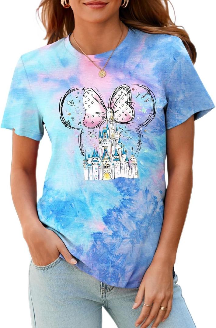 Magical Shirt for Women Magic Kingdom T Shirt Family Vacation Tee Princess Castle Casual Short Sleeve Tops (S)