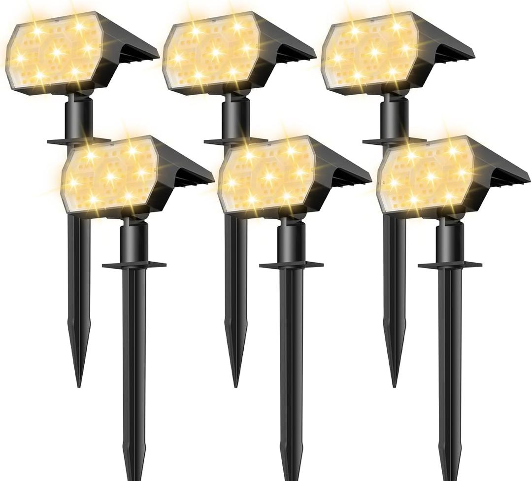 NYMPHY Solar Lights Outdoor Waterproof IP68, 56 LED 3 Lighting Modes Solar Powered Garden Yard Spot Solar Lights for Christmas Outside Landscape - Pack of 6 (Warm White)