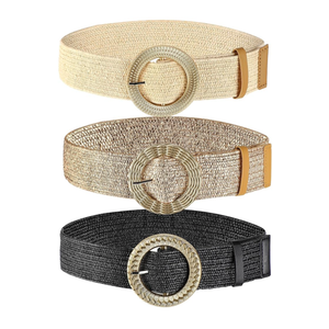 WILLBOND 3 Pcs Straw Belts Woven Elastic Waist Belt for Women Bohemian Dress Braided Belt