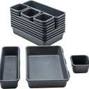 18 PCS Black Desk Drawer Organizer Tray, Interlocking Drawer Organizers and Storage with 3 Sizes for Office, Bathroom, Kitchen, Makeup