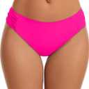 Women's Bathing Suit Bottoms Full Coverage Ruched Bikini Tankini Bottom Swimsuit Brief (Pink, L)