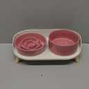 Elevated Slow Feeder Dog Bowls - Ceramic Food and Water Bowl Set with Stand - Raised Pet Dishes for Small and Medium Sized Dogs (Pink)