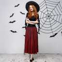 Halloween Skirts for Women with Witch Hat Velvet Bats Mesh Tulle Midi Skirt for Costume Party Outfit (Small-Medium, Red)