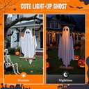 Halloween Decorations Outdoor Hanging Swing Ghost, Large Hanging Swing Ghost Halloween Decor with String Lights, Spooky Cute Ghosts Decorations for Front Porch Yard Tree Porch Yard