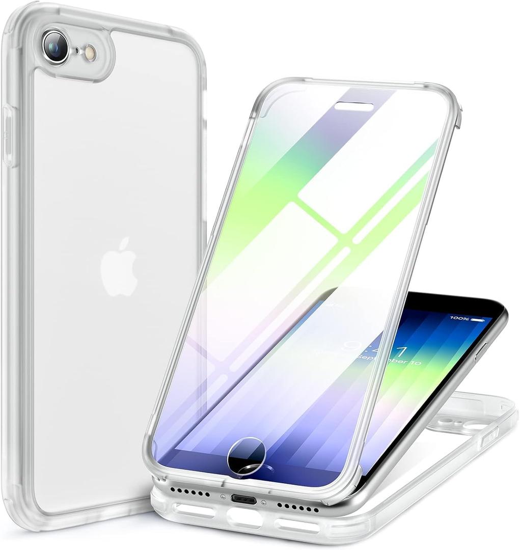 Miracase for iPhone SE Phone Case 3rd/2nd Generation 2022 2020 Full-Body with Built-in Glass Screen Protector, Heavy Duty 360 Protective Shockproof Bumper Cover for iPhone 8/SE, Purple
