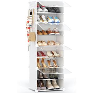 Shoe Storage,8 Tier Shoe Rack Organizer for Closet Shoe Cabinet with Door Shoe Shelves for Closet,Entryway,Hallway,Bedroom (Transparent Door-White)