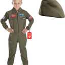 fun shack Kids Flight Suit Pilot Costume, Air Force Fighter Pilot WW2 Costume Kids, Boys Halloween Costumes (Small, Green)