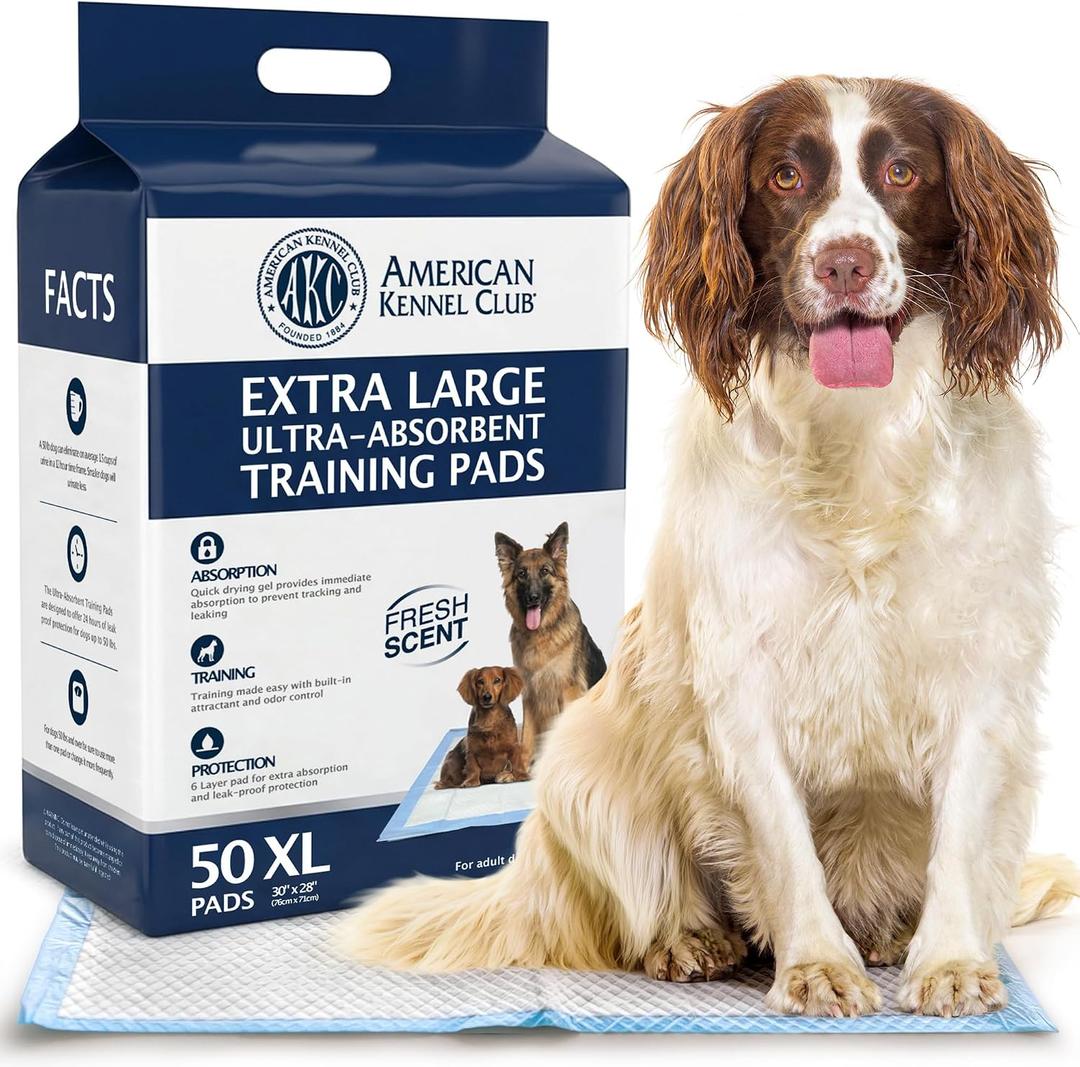 American Kennel Club Scented Puppy Training Pads with Ultra Absorbent Quick Dry Gel 28 x 30 Pee Pads for Dogs - Fresh Scented - 50 Count, XL