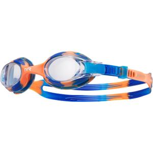 TYR Swimple Tie-Dye Kids Swim Goggles Non-Mirrored for Competitive & Recreation, Anti Fog UVA/UVB Protection, Watertight Seal (Clear/Blue/Orange)