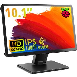 Touch Screen Monitor with Case,ROADOM 10.1 Raspberry Pi Screen, IPS FHD 1024600,Responsive and Smooth Touch,Dual Built-in Speakers,HDMI Input,Compatible with Raspberry Pi 5/4/3/Zero,Versatile Stand