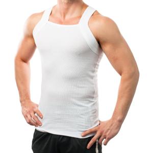 Different Touch Men Cotton Tank Top Square Cut Muscle Rib A-Shirt (White, XL)