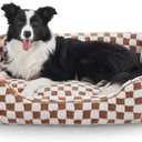 JOEJOY Dog Bed for Large Medium Small Dogs  Rectangle Orthopedic Dog Sofa Bed, Cute Modern Puppy Bed with Jacquard Shaggy Plush & Anti Slip Bottom, 30x24x9inches, Brown