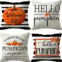Fall Pumpkin Pillow Cover 18x18 Fall Decor Cushion Cover Autumn Stripe Throw Pillow Cover Thanksgiving Farmhouse Decorative Cushion Cases 18x18 Set of 4 (Dark Tones)