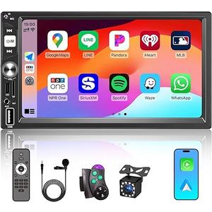 7” Wireless Apple CarPlay Double Din Car Stereo,FM Car Radio,Bluetooth 5.2,IPS Touchscreen 1024 * 600, Backup Camera,EQ Audio,Dual USB+Type-c Charging,Subwoord,Android Auto,Navigation,CarPlay MP5