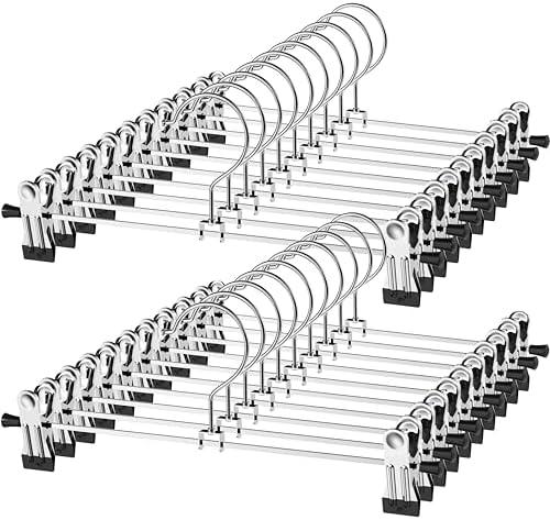 NORTHERN BROTHERS Pants Hangers with Clips, Heavy Duty 36 Pack, Adjustable Metal Pants Hanger, Skirt Hangers for Women Space Saving Hangers for Jeans Closet Organizers and Storage