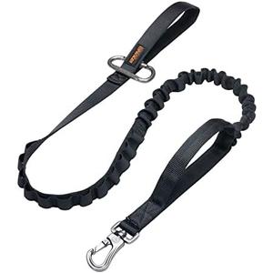 EXCELLENT ELITE SPANKER Tactical Bungee Dog Leash Military Adjustable Dog Leash Quick Release Elastic Leads Rope with 2 Control Handle(Black)