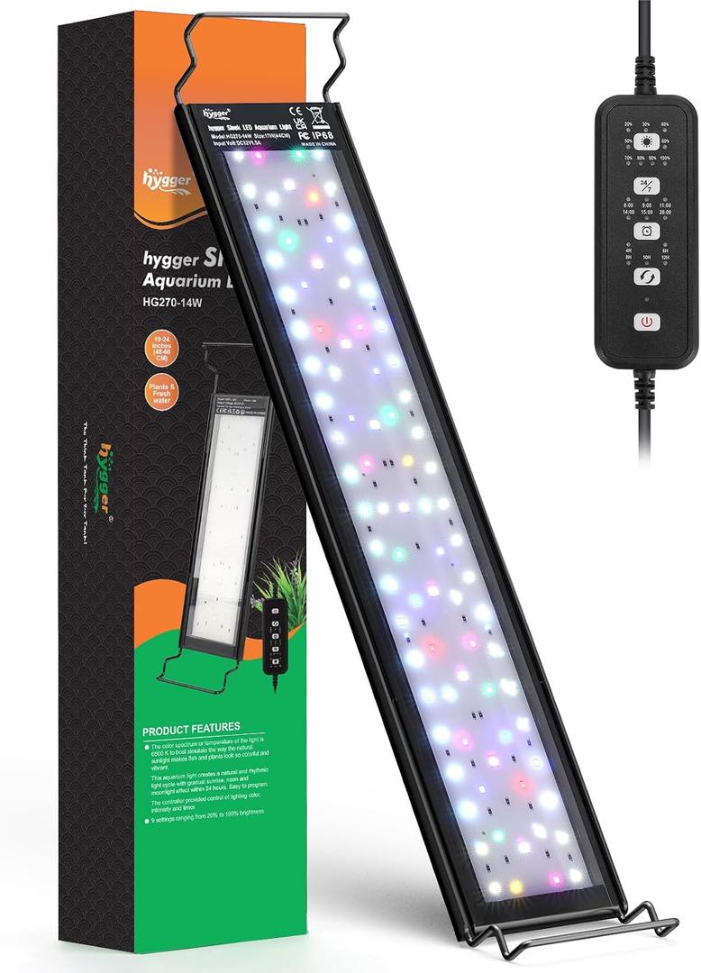 hygger IP68 Waterproof LED Aquarium Light 24/7 Cycle Full Spectrum Fish Tank Light with Timer Adjustable Brightness 12 Colors Aquarium Lamp for 25-30 in Freshwater Planted Tank