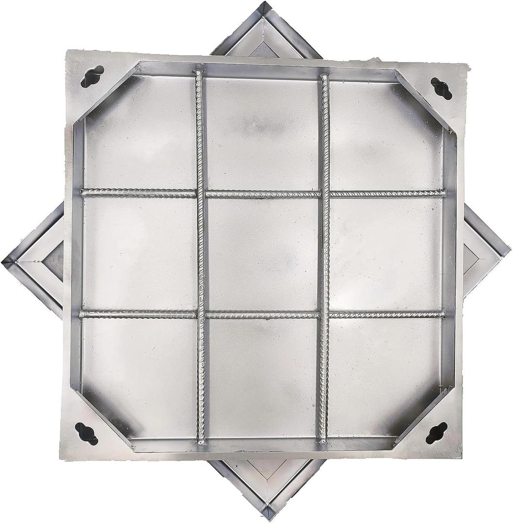 24x24 Invisible Stainless Steel Manhole Cover and Frame for 18" Corrugated Pipe, B-Class 28100 lbs Square Driveway Septic Tank Lid with Base, Metal Inspection Well Cover (True 21.6" ISL)