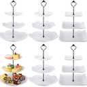 Sawysine 6 Pack 3 Tiered Serving Tray, Serving Tower 3 Tier Cupcake Stand Dessert Stand Bulk, White Thick Plastic Cupcake Tray Cookie Display for Tea Party Baby Shower Wedding Birthday Home(Black)