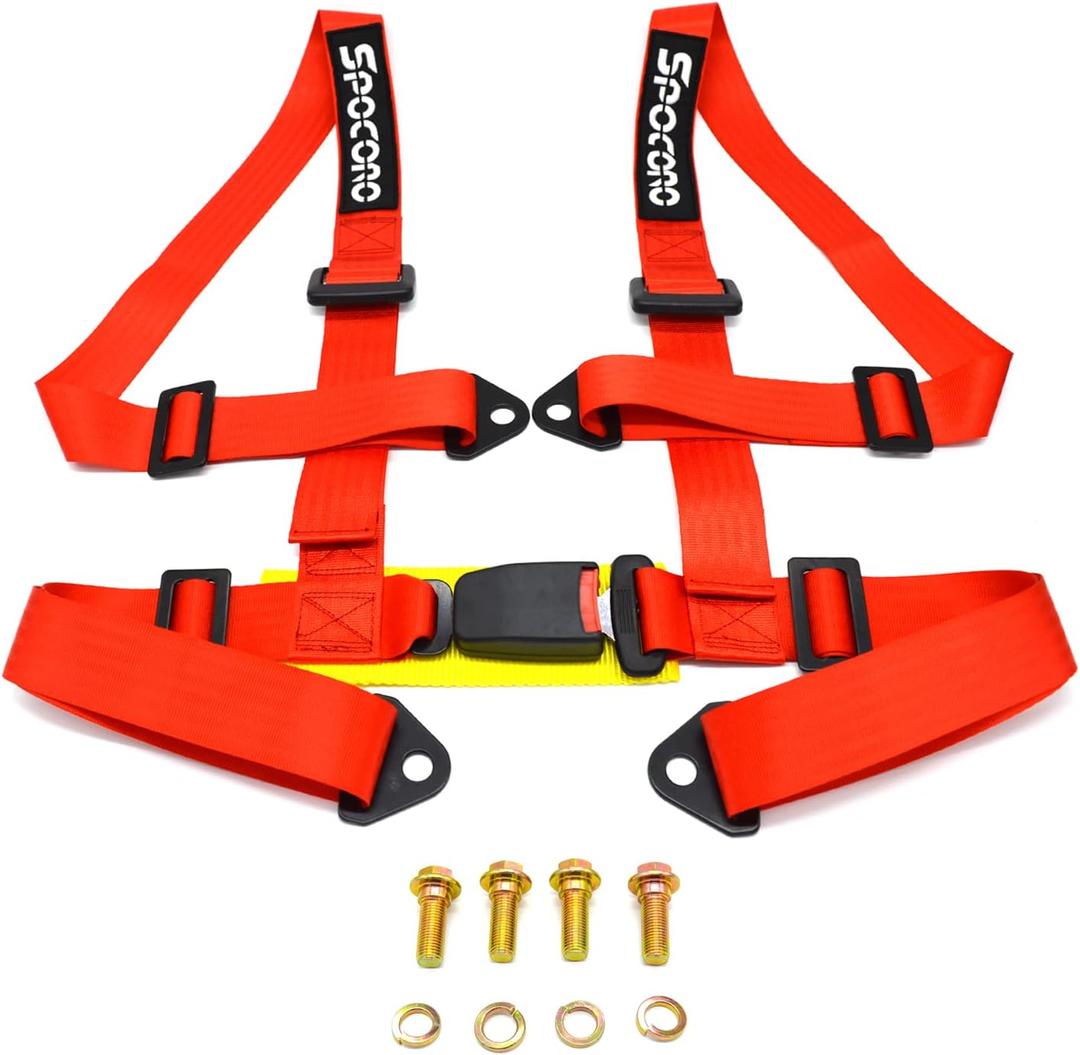 4 Point Harness 2 Inch webbing, Buckle Release Compatible for Go Kart, UTV, ATV, Sim Racing Rig, Off Road Only, Red