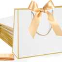 Silkfly 24 Pcs Gift Bags with Handles for Bridesmaid, 12x10x4'' Wedding Welcome Elegant Gift Bags with Bow Ribbon for Graduation Groomsmen Women Baby Shower Birthday Housewarming (White,Gold)