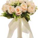 CYANLUX Wedding Bouquets for Bride Bridesmaid Bouquet Champagne White Artificial Roses Flowers for Wedding Valentine's Day Church Home Decoration (1#Champagne)