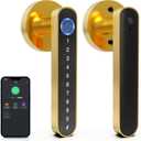 eLinkSmart Fingerprint Door Knob Lock, Smart Keyless Entry With Code Keypad Handle, Electronic Biometric Security Locking Lever for Bedroom Interior Indoor Room - Gold