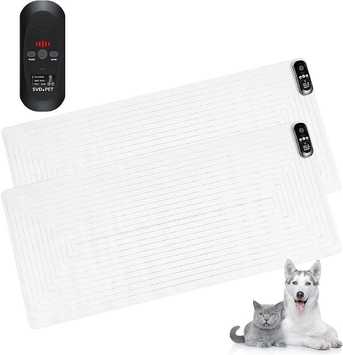 SVD.PET 2-Pack Scat Mat for Cats, Dog Shock Pet Training Mat, 48" X 20"
3 Modes, 5 Levels, Keep Pet off Couch Counter Furniture, Pet Safe Smart Protection, Battery Operated, Tester Included, Black