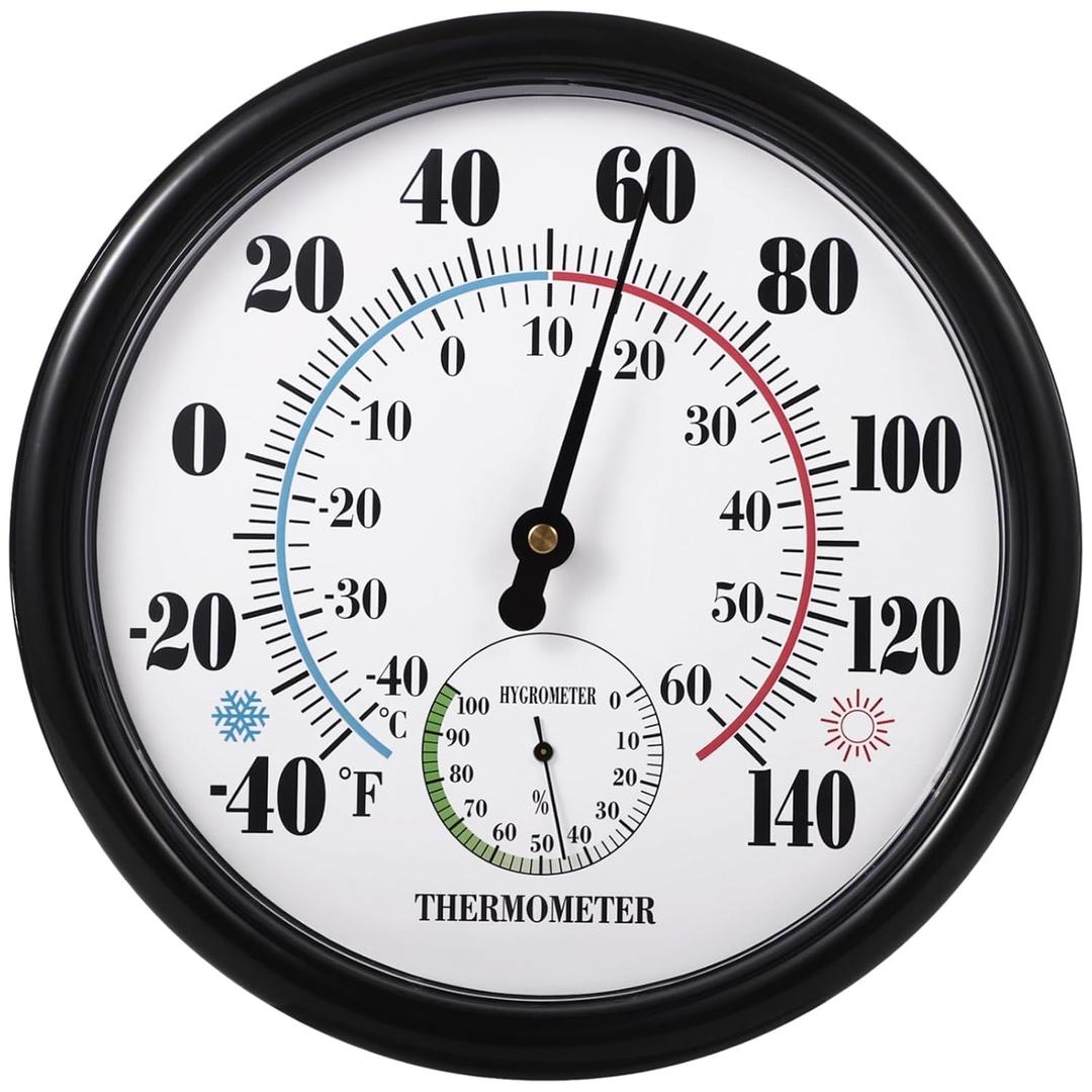 Joyibay Indoor Outdoor Thermometers Hygrometer,10 Inch Outdoor Barometer for Patio, No Battery Large Outside Thermometer, Large Numbers Thermometers, Wall Hygrometer