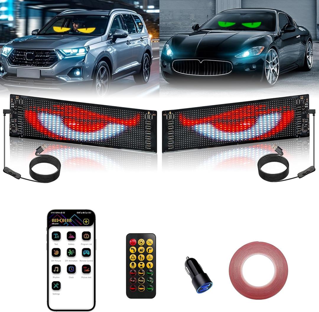 2PCS LED Eyes for Car Windshield, 13.7"x4" Devil Eyes Light for Cars, Programmable Soft Screen LED Sign with APP Control and Remote Controller