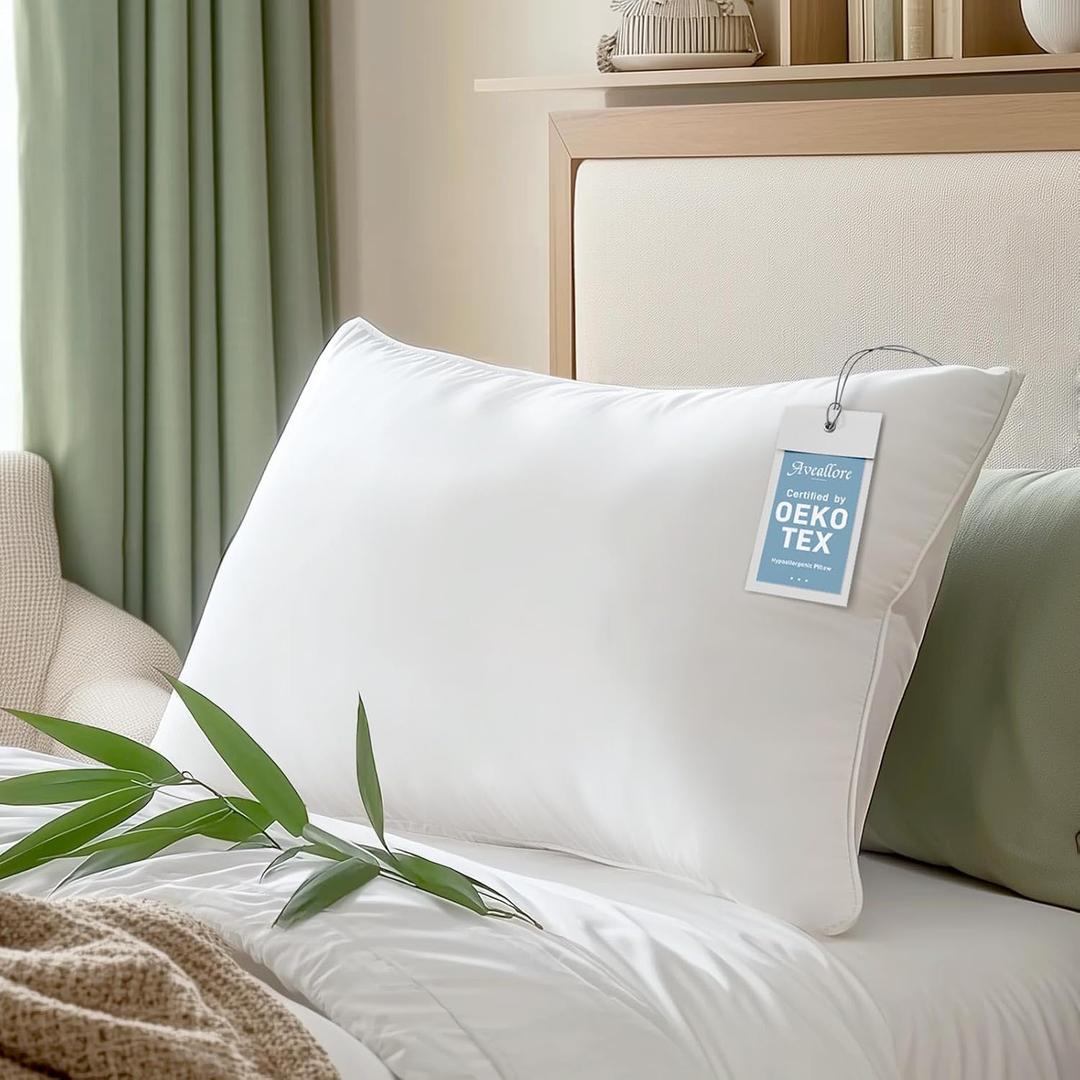 Hypoallergenic Bamboo Viscose Soft Pillow with Down Alternative Filling, Standard/Queen Size, Breathable Luxury Hotel Quality for All Sleeper, Oeko-Tex Certified, Machine Washable (Queen (Pack of 1))