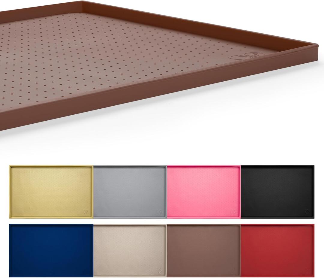Hubulk Dog Feeding Mat, 100% Waterproof BPA Free Silicone Pet Food and Water Bowl Placemat, Dishwasher, High Raised Edge to Prevent Spills, Nonslip Tray to Stop Messes on Floor（19"x12"x0.5", Brown）