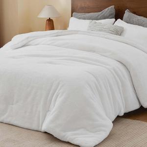 BEDELITE Faux Fur Fleece King Comforter Set - Fluffy & Warm White Comforter King SizeUltra Soft and Cozy Winter Bedding Set,Fuzzy Thick Bed Set,1 Comforter and 2 Pillowcases