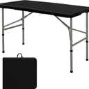 Folding Table 4FT Camping Table Portable Heavy Duty Plastic Rectangular Outdoor Dining Table Steel Legs Fold-in-Half with Carrying Handle for Indoor,Picnic,Party,Wedding,Events(Black)