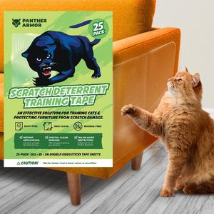 Panther Armor Cat Furniture Protector, Mega Pack 25-Sheets, Cat Scratch Furniture Protectors, No Pins, Durable, Transparent Cat Training Tapes