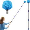 Cobweb Duster with Extension Pole, 10 ft Spider Web Brush for Outdoor House Cleaning, Cob Web Remover for High Ceilings Fans, Medium-Stiff Bristles Head, Adjustable Long Handle, Lightweight Cleaner