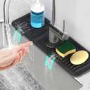 17.7inch Faucet Mat for Kitchen Sink [5Slope Fast Self-draining] Kitchen Sink Splash Guard Silicone Kitchen Sink Faucet Mat Splash Guard for Kitchen Sink Area Tidy Splash Faucet Guard Draining Mat (Black)
