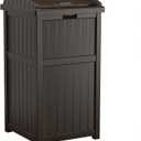 Suncast 33 Gallon Durable Plastic Hideaway Outdoor Garbage Can with Secure Lid and Wicker Design for Home Backyards, Decks, or Patios, Java Brown (1 Pack)