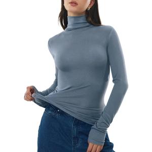 Women's Turtleneck Long Sleeve Merino Wool Blend Shirts Fitted Going Out Tops Basic Tees Cozy Embrace Collection (Medium, Citadel)