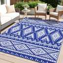 OLANLY Outdoor Rug Waterproof 6x9 ft, Reversible Outdoor Plastic Straw Rug, Boho Patio Rug, Indoor Outdoor Carpet, RV Mat Outside for Patio, Camp, Picnic, Balcony, Deck, Backyard, Blue & White (6' x 9', Blue & White)