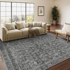 5x7 Washable Area Rug Black Vintage Distressed Living Room Bedroom Throw Rug Non Slip Low Pile Soft Accent Indoor Floor Carpet for Dining Room Office Entryway Kitchen Home Decor