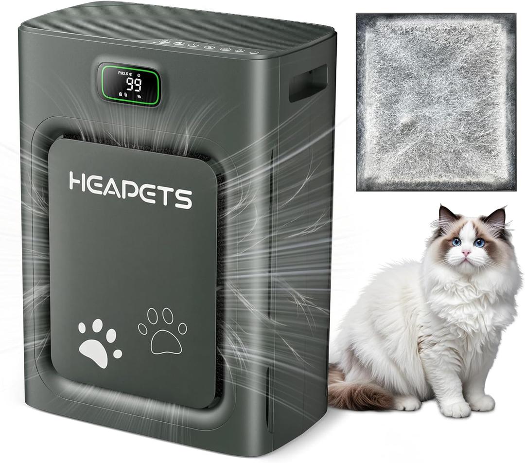 Pet Air Purifier for Home Large Room 2500 sq ft, H13 HEPA Washable Double-Sided Filter, Air Cleaner for Pet Hair Dander Odor Allergies Pollutant Smoke Dust, PM2.5 Air Quality Monitor, Auto Mode, P358 Black