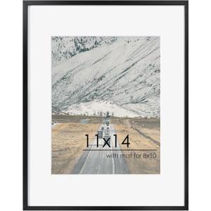 11x14 Picture Frame - 11 by 14 Metal Picture Frame With Mat For 8x10 | 14x11 Frame Aluminum | Plexiglass And Hanging Hardware Included | 11x14 Poster Frame | Black